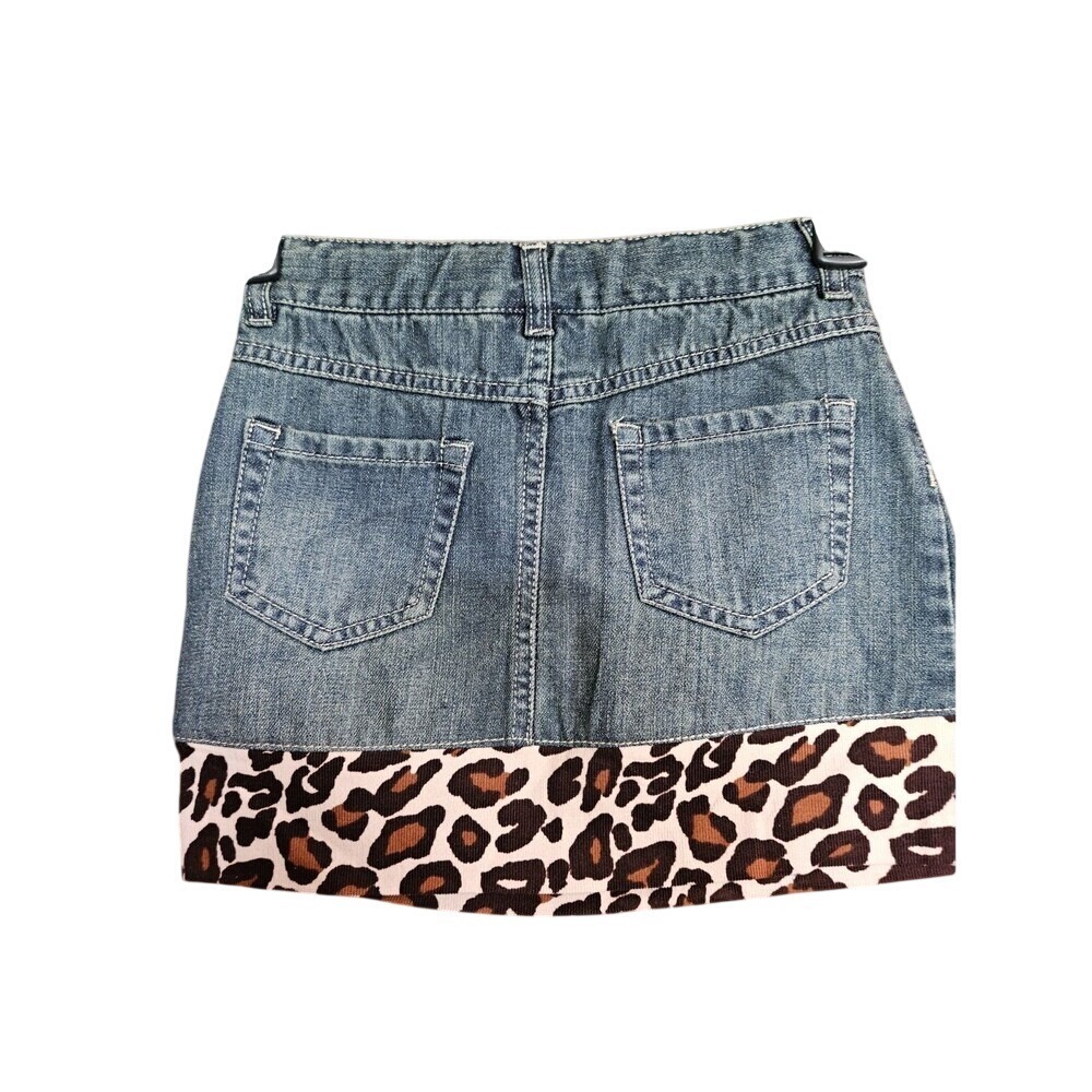 Gymboree Denim Skirt Girls Size 6 Blue Leopard Print Corduroy Hem Adjustable New - Picture 2 of 5